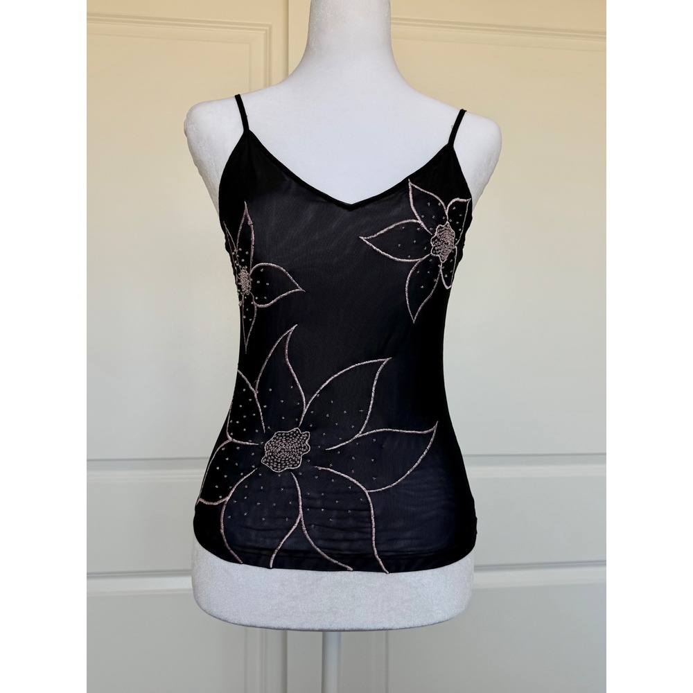 Black floral beaded tank top